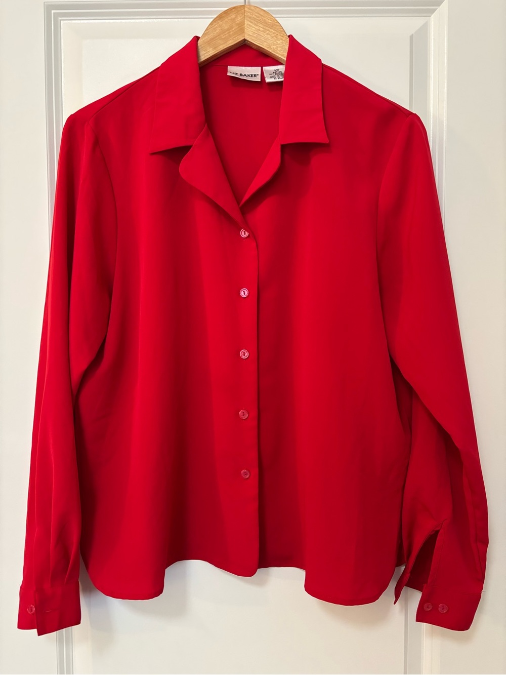 Liz Baker Vintage Red Button Front Long-Sleeve Top, Size 10P